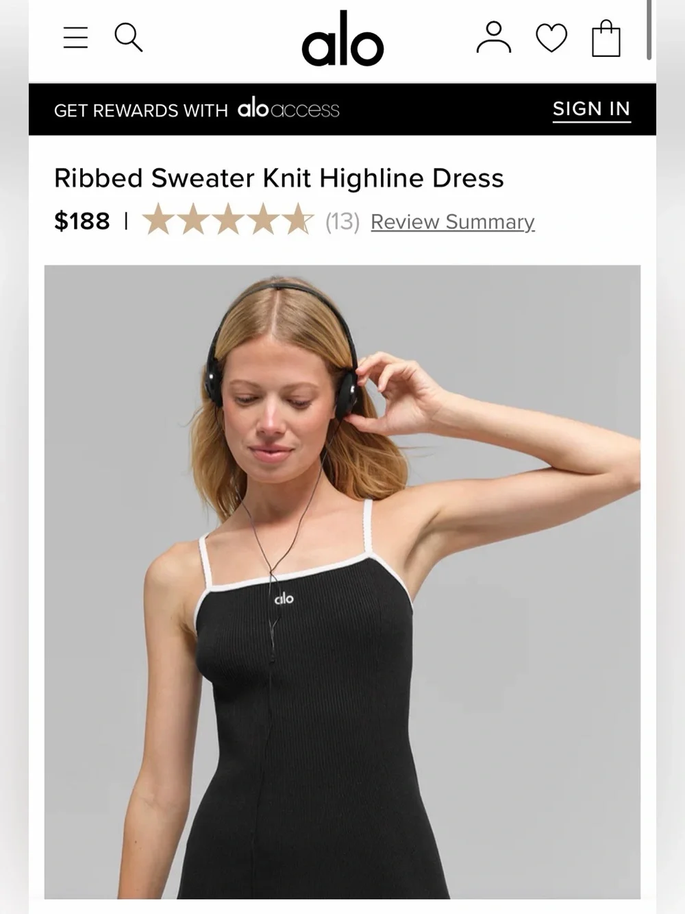 ALO *NWOT* Black / White Highline Ribbed Sweater Knit Dress - Picture 9 of 9